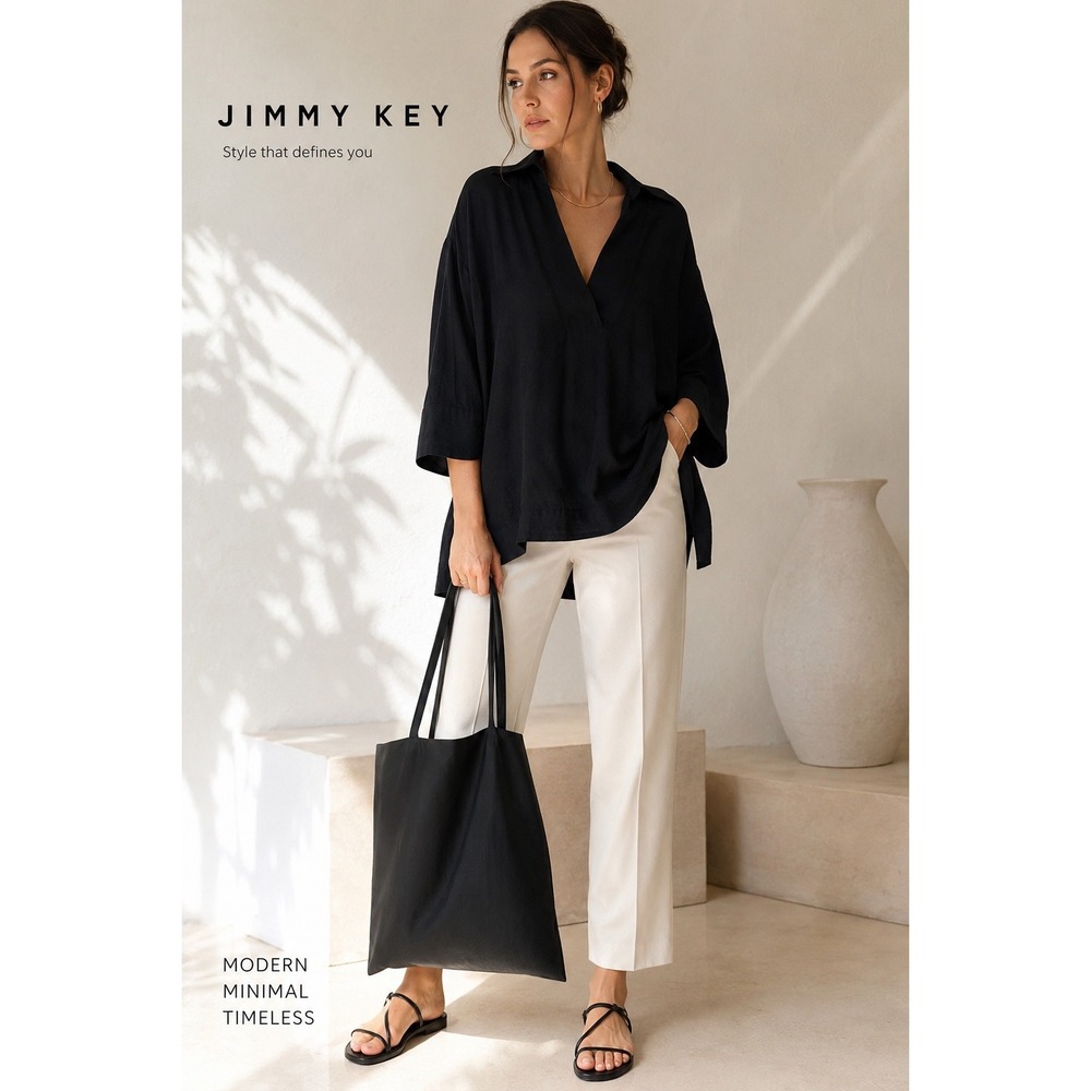 Jimmy Key XL Black Oversized Tunic Top Modal Quiet Luxury Minimalist Lagenlook